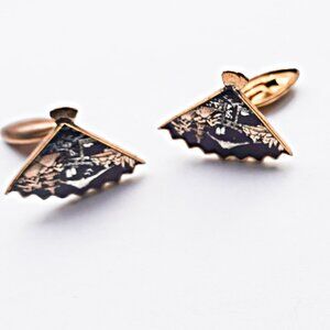Vintage Damascene fan gold tone cufflinks